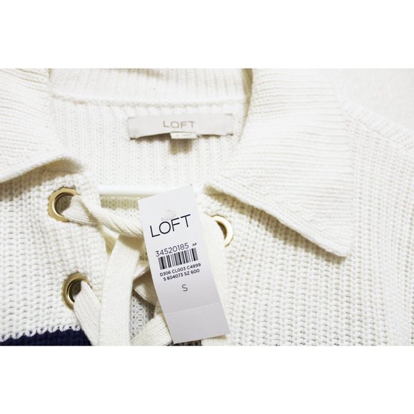 NWT LOFT Striped Lace Up Polo Sweater - Picture 5 of 6